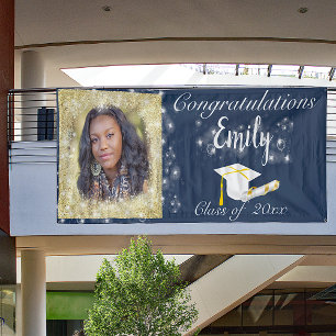 Graduation,Gold Glitter, Sparkle, Cap, Diploma Banner