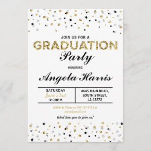 Graduation Gold Invitation Party Polka Dot Stars