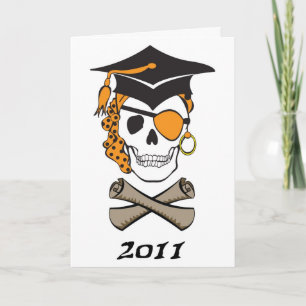 Graduation Gold Pirate Skull Card