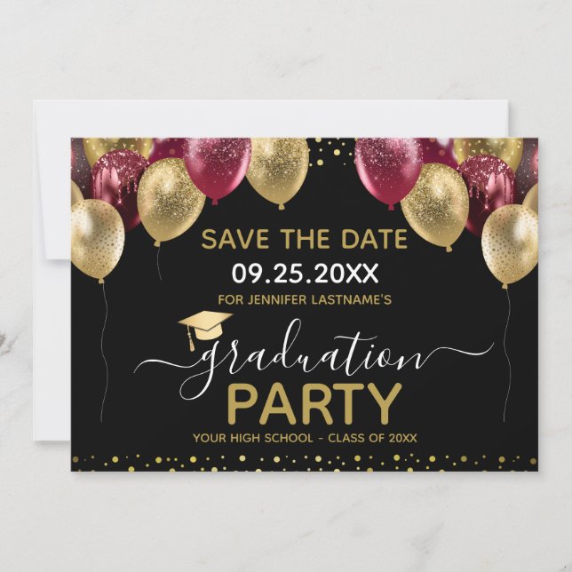 Graduation Gold Red Enregistrer la date Invitation (Devant)