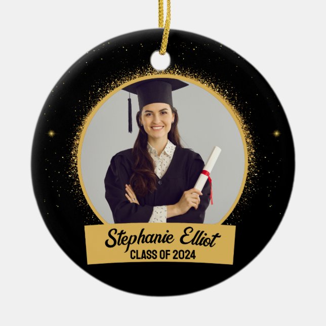 Graduation Gold Stardust Class Of School Photo Ceramic Ornament (Front)