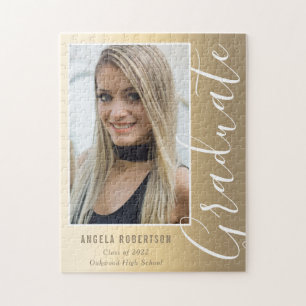 Graduation Gold Stylish Script Modern Photo Jigsaw Puzzle