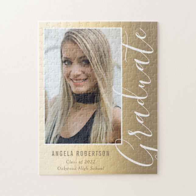 Graduation Gold Stylish Script Modern Photo Jigsaw Puzzle (Vertical)