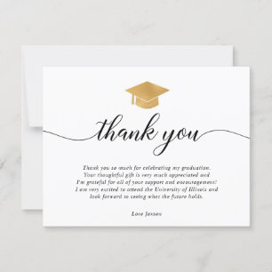 Graduation gold white black thank you card