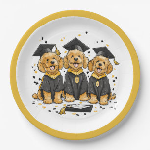 Graduation Goldendoodle Dogs Paper Plate