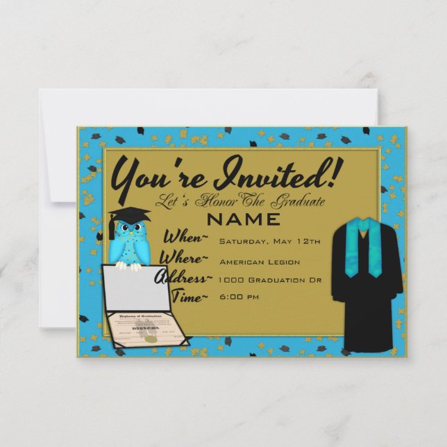 Graduation Gown and Stole Light Blue Invites (Front)