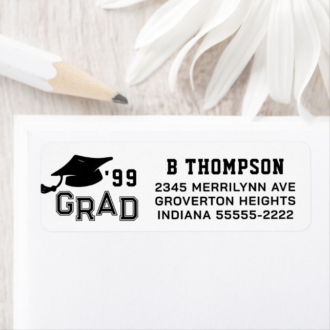 Graduation GRAD Cap Year Custom Return Address (Insitu)