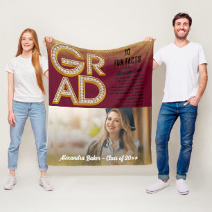 Graduation Grad Glitter Gold Fun Facts Photo Class Fleece Blanket