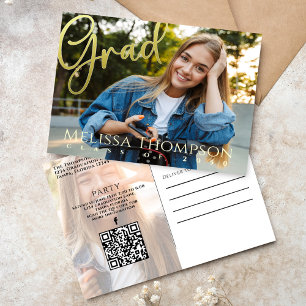 Graduation Grad Gold Calligraphy QR Code Website Postcard