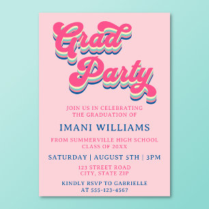 Graduation Grad Party Groovy Retro Typography Invitation