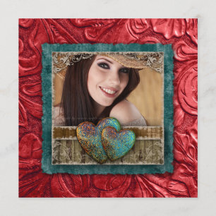 Graduation Grad Western Leather Cool Photo Hearts Invitation