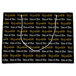 Graduation Grad's Name Black White Gold Graduate Large Gift Bag