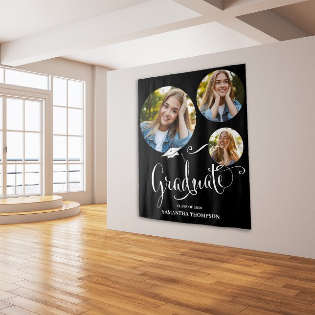 Graduation Graduate Black and White Photo Party Tapestry (Graduation photo Graduate typography backdrop. )