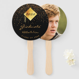 Graduation graduate black gold confetti photo 2022 hand fan