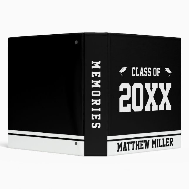 Graduation Graduate Name Black and White Memory Binder (Background)