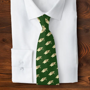 Graduation Green Gold Foil Cap Icon Pattern Bold Tie