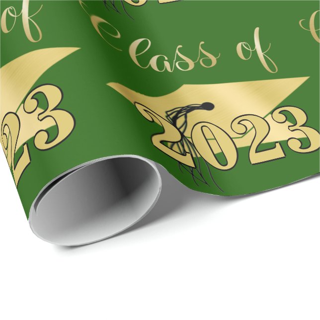 Graduation Green Metallic Gold Class Year Wrapping Paper (Roll Corner)