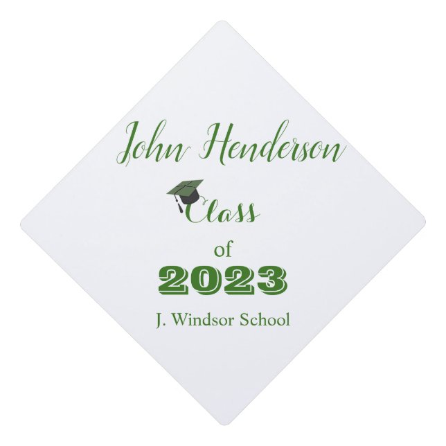 Graduation Green & White Class of 2023  Graduation Cap Topper (Front)