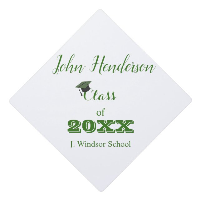 Graduation Green & White Class of 2024 Graduation Graduation Cap Topper (Front)