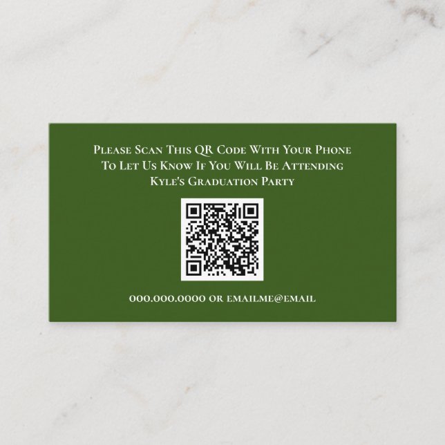 Graduation Green White RSVP QR Code Response Card (Front)