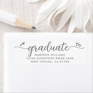 Graduation Gris Blanc Script Coeurs Adresse modern