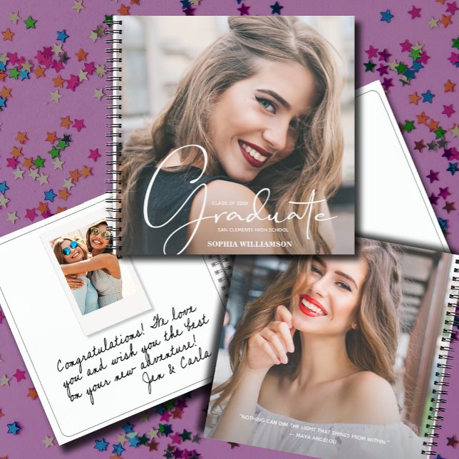 Graduation Guest Book (CHOOSE your page style, spine color, soft or hard cover and add a personal message on the back.)