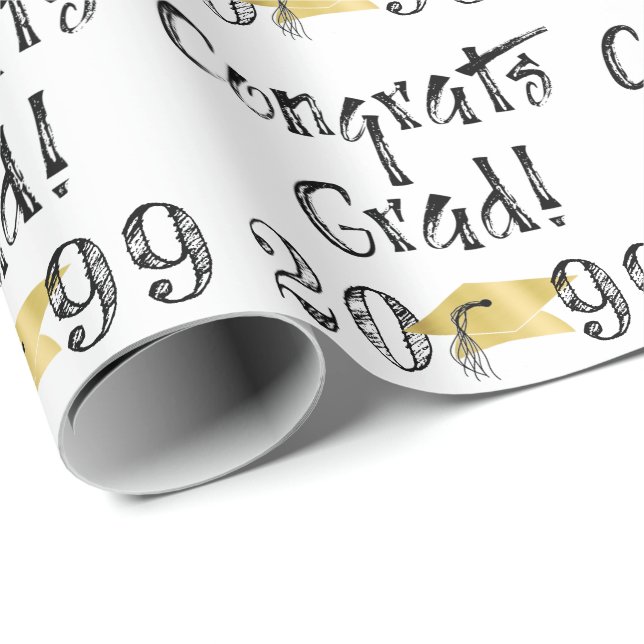 Graduation Hand Lettered CONGRATS GRAD Pattern Wrapping Paper (Roll Corner)