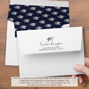 Graduation Hand Lettered Script Gold Cap Pattern Envelope