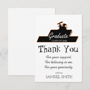 Graduation Handwriting Black & White Scroll Thank  Thank You Card
