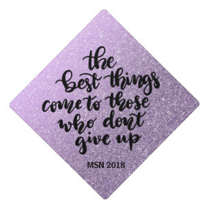 Graduation Handwritten   Faux Lavender Glitter Cap Topper