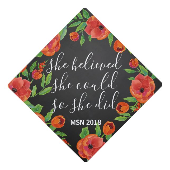 Graduation Handwritten | She Believed She Could Cap Topper (Front)