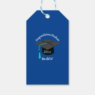Graduation Hat And Year Personalized Blue Gift Tag