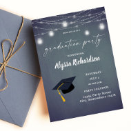 Graduation Hat Chalkboard Graduation Party BlueG Invitation
