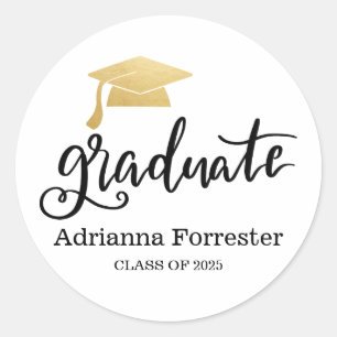 Graduation Hat   Graduate Casual Script  Classic Round Sticker