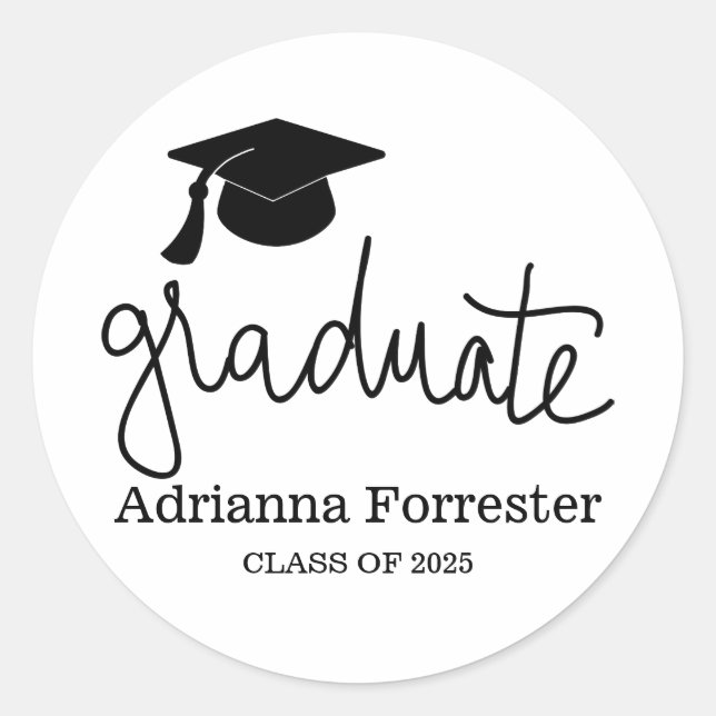 Graduation Hat | Graduate Script  Classic Round Sticker (Front)