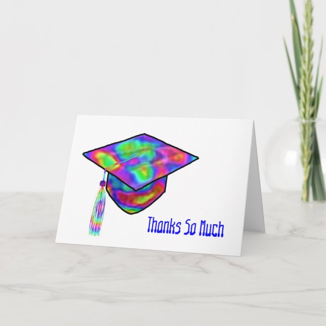 Graduation Hat Multi-coloured Thank You Card (Front)