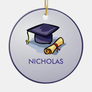 Graduation Hat Past Present Future on Blue Ceramic Ornament