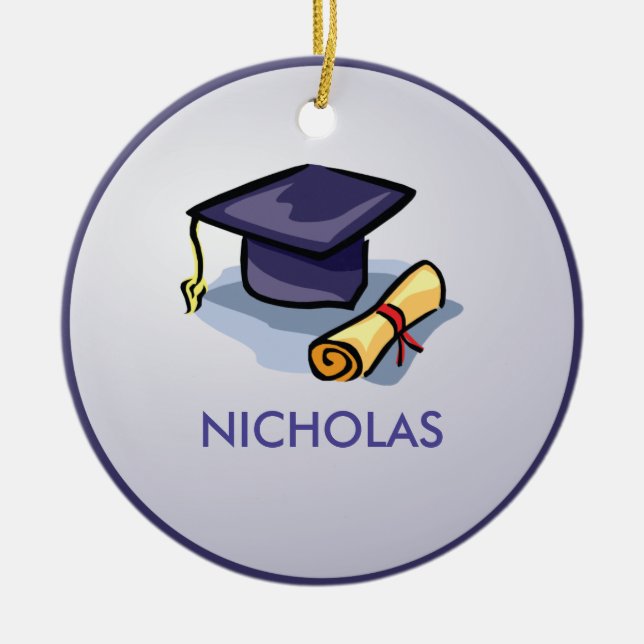 Graduation Hat Past Present Future on Blue Ceramic Ornament (Front)