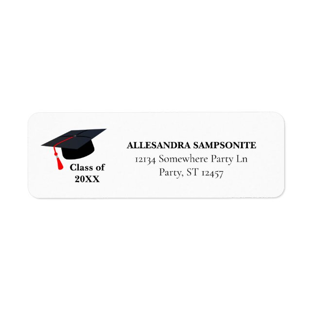 Graduation Hat Red Class of Return Address Label (Front)