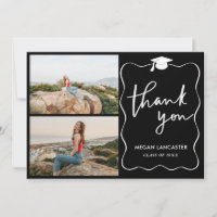 Graduation Hat Ribbon | Black | Thank You | Script