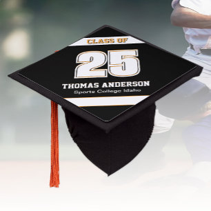 Graduation Hat, sports, Black White Orange, Boys Cap Topper