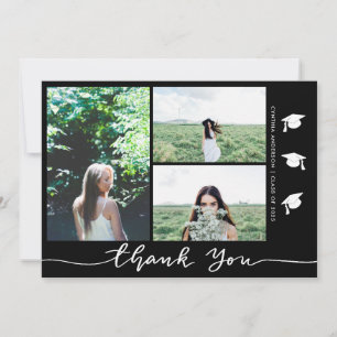 Graduation Hat Thank You Script Photo   Black Invitation