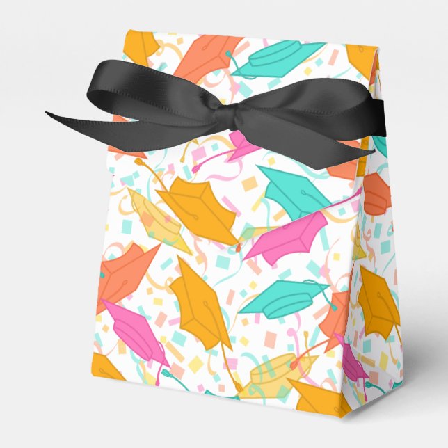 Graduation Hat Toss (Tropical) Favor Box (Front Side)
