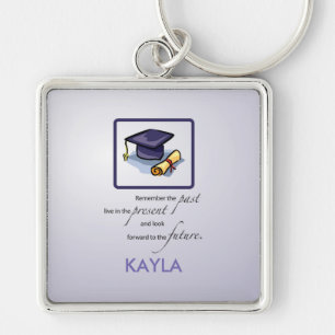 Graduation Hats Past Present Future on Blue Keychain