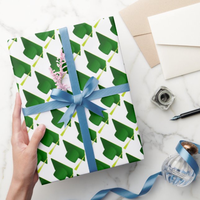 Graduation High School, College Green Cap Pattern Wrapping Paper (Gifting)