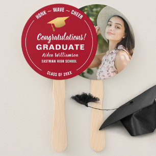 Graduation Honk Wave Gold Grad Cap Custom Photo Hand Fan