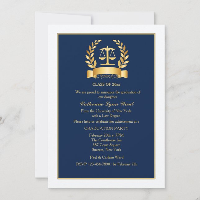 Graduation Honours Navy and White Invitation (Front)