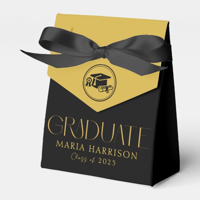 Graduation Icon Gold Black  Favor Box (Front Side)