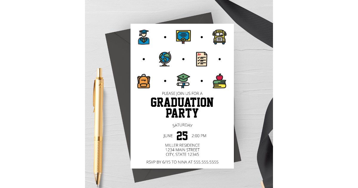 Graduation Icons Graduation Party Invitation | Zazzle