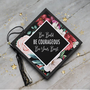 Graduation Inspiration Pink Burgundy Floral Black Graduation Cap Topper